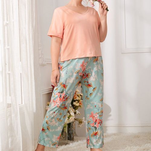 T-shirt unicolore & à imprimé floral Pantalon Ensemble de pyjama - SHEIN - Modalova
