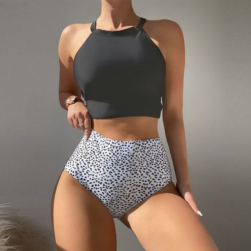 Bikini à imprimé tacheture ras-du-cou taille haute - SHEIN - Modalova