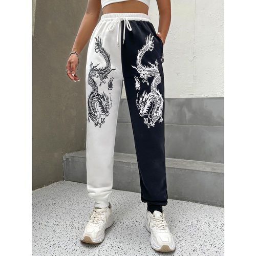 Pantalon de survêtement à imprimé dragon chinois à blocs de couleurs à cordon - SHEIN - Modalova