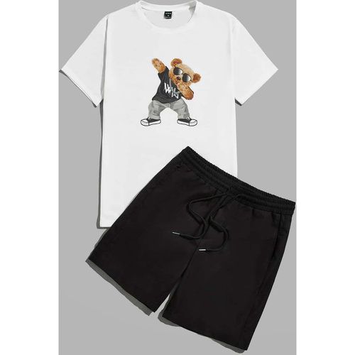 T-shirt à motif d'ours et de lettre & Short à cordon - SHEIN - Modalova