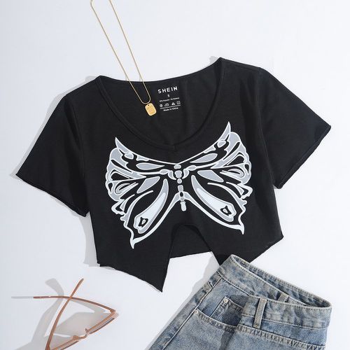 T-shirt court à imprimé papillon asymétrique - SHEIN - Modalova