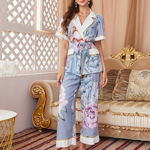 Ensemble de pyjama pantalon & top à imprimé floral ceinturé - SHEIN - Modalova