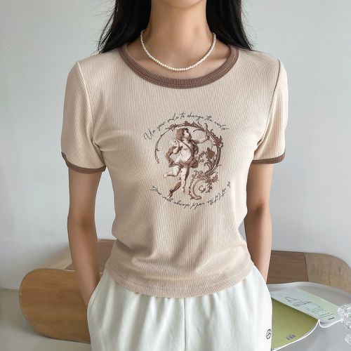 T-shirt à liséré contrastant cupidon & à motif slogan - SHEIN - Modalova