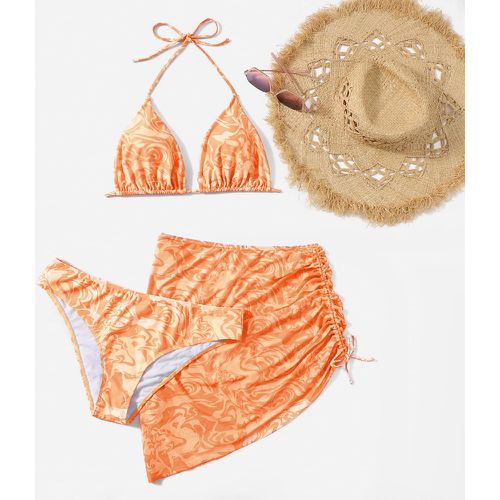 Bikini triangulaire ras-du-cou fluide & Jupe de plage à cordon - SHEIN - Modalova