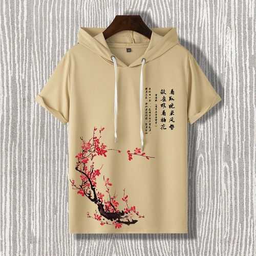 T-shirt fleuri & chinois à motif slogan à cordon à capuche - SHEIN - Modalova