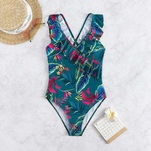 Maillot de bain une pièce à imprimé tropical à volants - SHEIN - Modalova