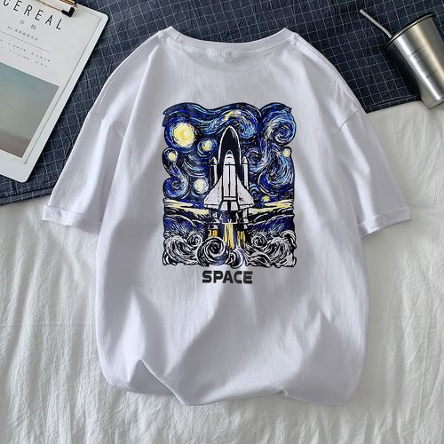 T-shirt à motif fusée et lettres - SHEIN - Modalova