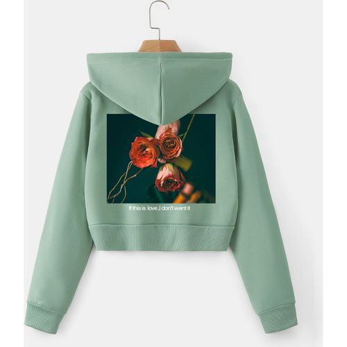 Sweat-shirt à capuche à motif floral et slogan zippé à doublure thermique court à cordon - SHEIN - Modalova