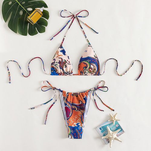 Bikini à imprimé ras-du-cou triangulaire à nœud - SHEIN - Modalova