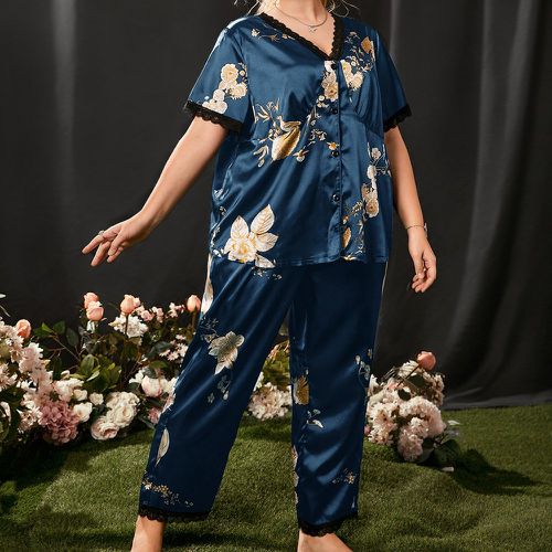 Ensemble de pyjama short & blouse à imprimé floral en dentelle en satin - SHEIN - Modalova