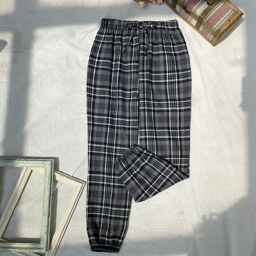 Pantalon à domicile à carreaux taille élastique - SHEIN - Modalova