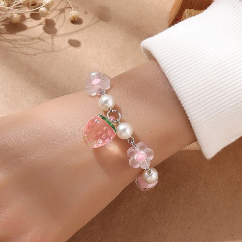 Bracelet fleur & à fausse perle fraise breloque - SHEIN - Modalova