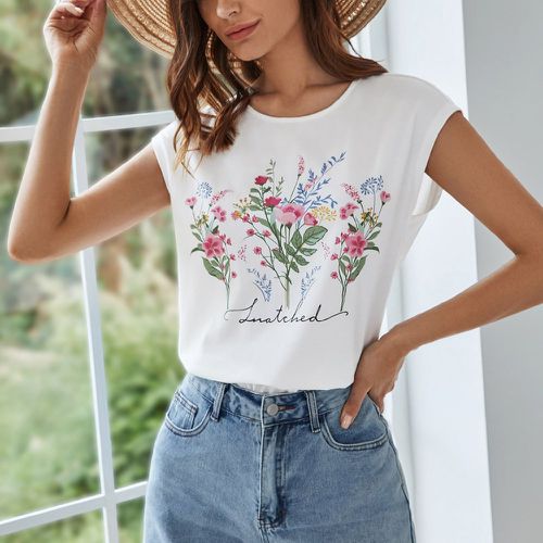 T-shirt fleuri à motif lettre à manches chauve-souris - SHEIN - Modalova