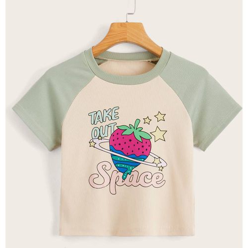 T-shirt à imprimé fraise à blocs de couleurs - SHEIN - Modalova