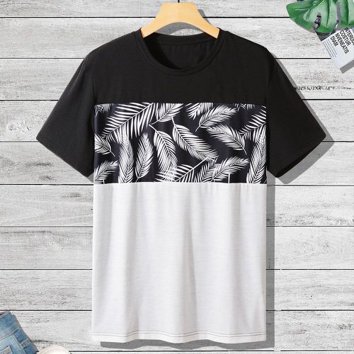 T-shirt à blocs de couleurs à imprimé tropical - SHEIN - Modalova