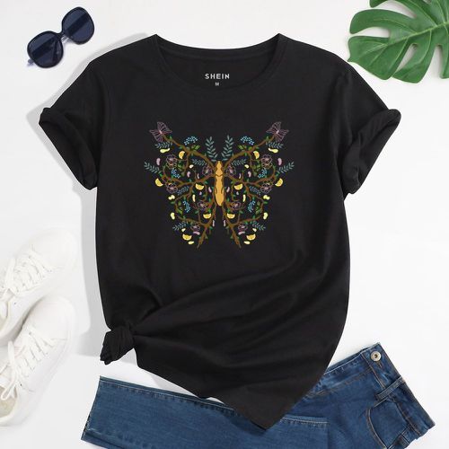 T-shirt à imprimé floral et papillon - SHEIN - Modalova