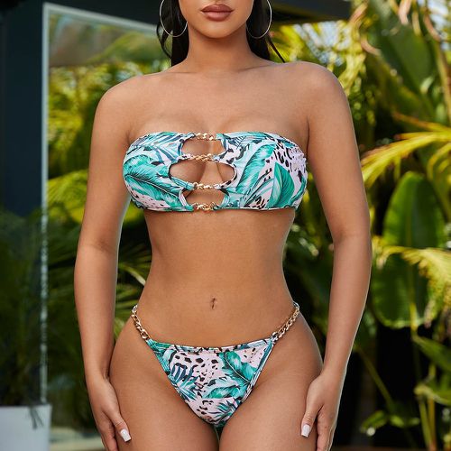 Bikini à imprimé tropical à chaîne découpe - SHEIN - Modalova