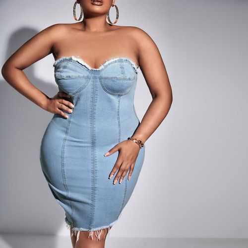 Robe en jean bustier à ourlet effiloché bustier - SHEIN - Modalova