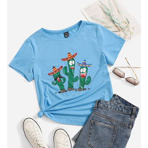 T-shirt à imprimé cactus col rond - SHEIN - Modalova
