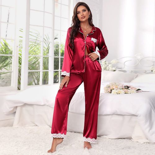 Ensemble de pyjama en satin à ourlet en dentelle - SHEIN - Modalova