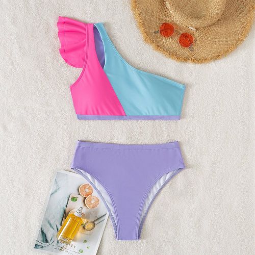 Bikini à blocs de couleurs à volants asymétrique - SHEIN - Modalova