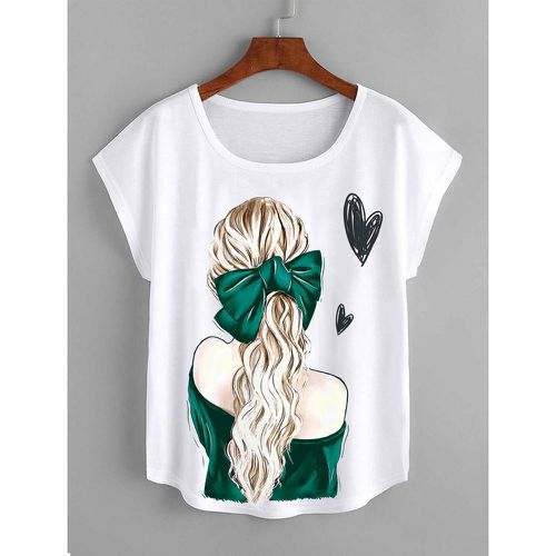 T-shirt à imprimé cœur et figure à manches chauve-souris - SHEIN - Modalova