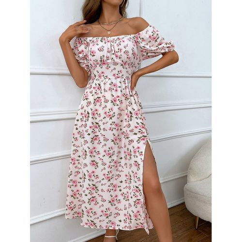 Robe fendue à imprimé floral col bardot manches bouffantes à ruchés - SHEIN - Modalova