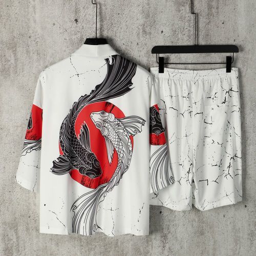 Chemise aléatoire à imprimé poisson & Short à cordon(sans t-shirt) - SHEIN - Modalova