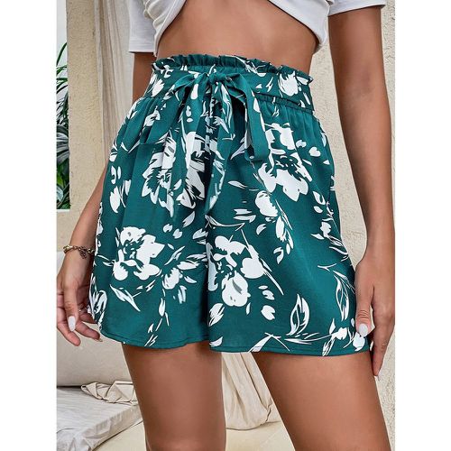 Short ceinturé à imprimé fleur à taille froncée - SHEIN - Modalova