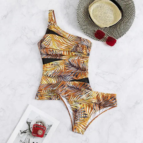 Bikini à imprimé tropical à ruché - SHEIN - Modalova