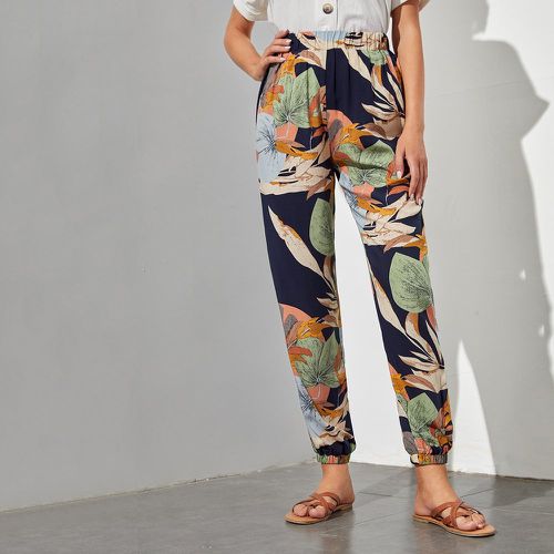 Pantalon trapèze taille haute à imprimé tropical - SHEIN - Modalova