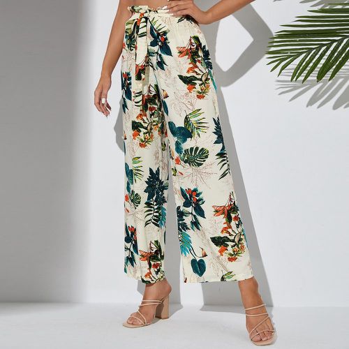 Pantalon ample à imprimé tropical à taille froncée ceinturé - SHEIN - Modalova