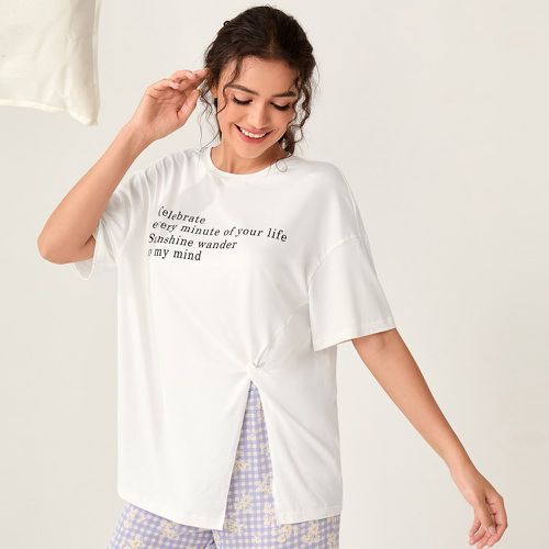 Haut de pyjama à motif slogan torsadé fendu - SHEIN - Modalova