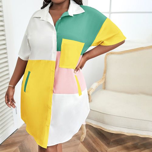 Robe chemise à blocs de couleurs patch à poche - SHEIN - Modalova