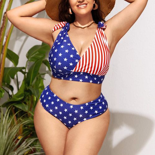 Bikini à imprimé drapeau américain à épaule nouée taille haute - SHEIN - Modalova