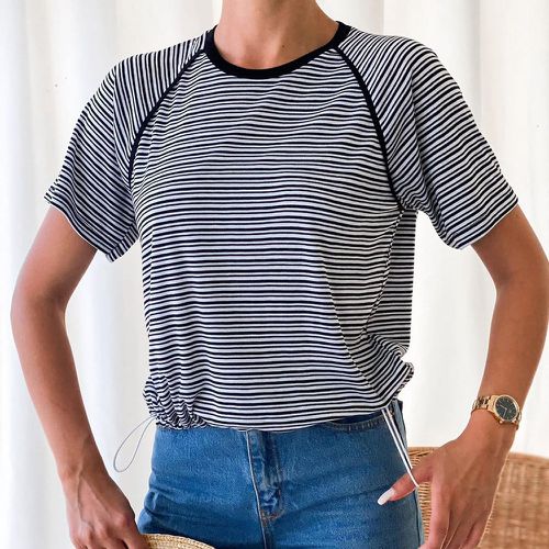 T-shirt à rayures à manches raglan à cordon - SHEIN - Modalova