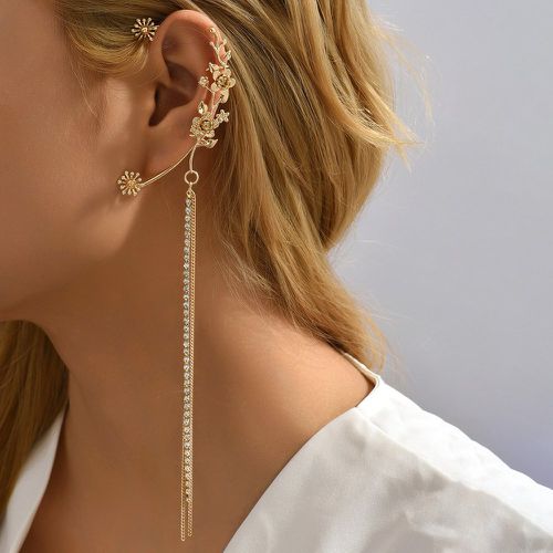 Pièce Boucle d'oreille à strass à franges à fleur - SHEIN - Modalova