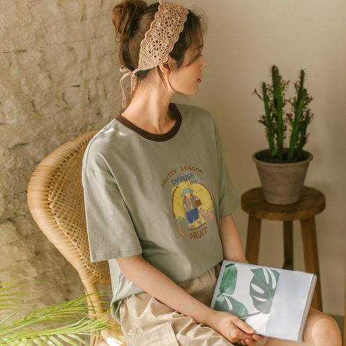 T-shirt à motif lettre et figure à bordure contrastante - SHEIN - Modalova