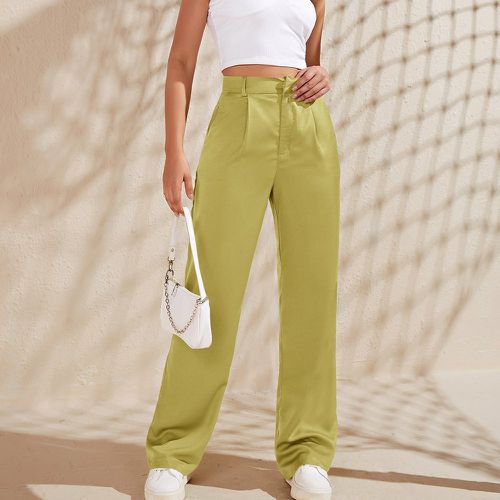 Pantalon taille haute à poches en satin - SHEIN - Modalova