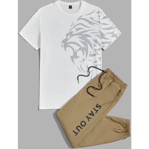Ensemble pantalon à lettres à cordon et t-shirt à imprimé lion - SHEIN - Modalova