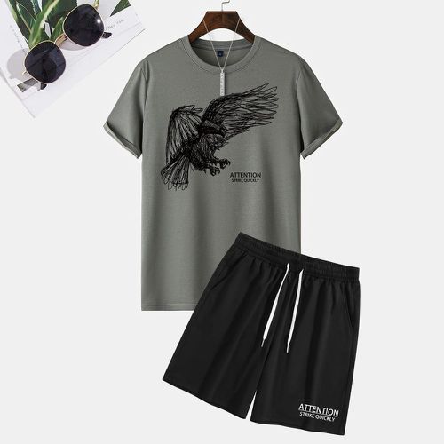 Lettre & à imprimé aigle T-shirt & Short à cordon - SHEIN - Modalova