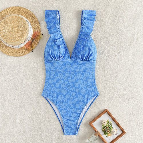 Maillot de bain une pièce à imprimé floral à volants - SHEIN - Modalova