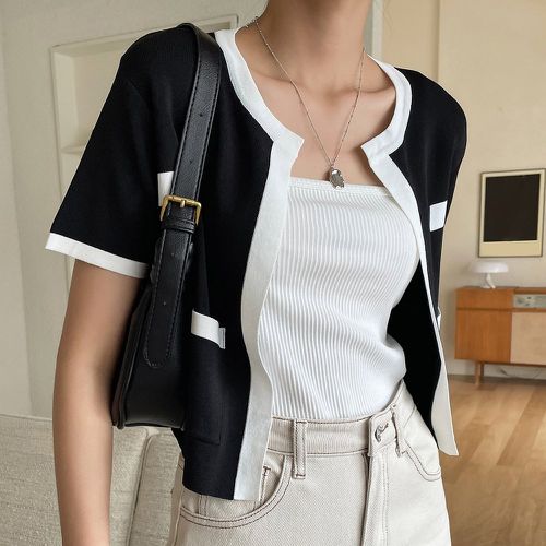 Cardigan avec poches à bordure contrastante - SHEIN - Modalova