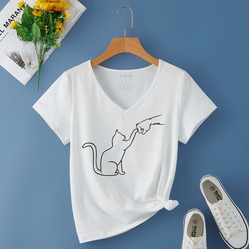 T-shirt à dessin animé col en V - SHEIN - Modalova