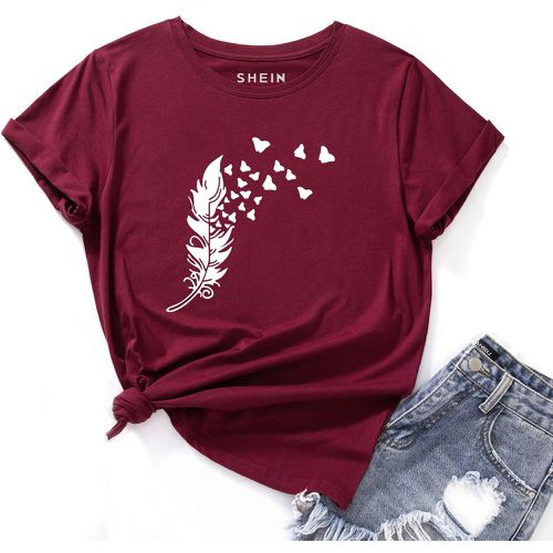 T-shirt plume et à imprimé papillon - SHEIN - Modalova