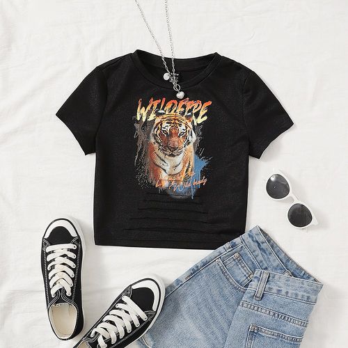 T-shirt à motif tigre et lettre découpé - SHEIN - Modalova