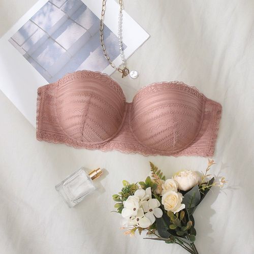 Soutien-gorge unicolore en dentelle sans bretelles à armature - SHEIN - Modalova