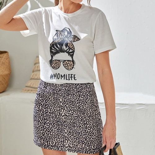 Pièce T-shirt figure et lettre & 1 pièce Jupe léopard - SHEIN - Modalova