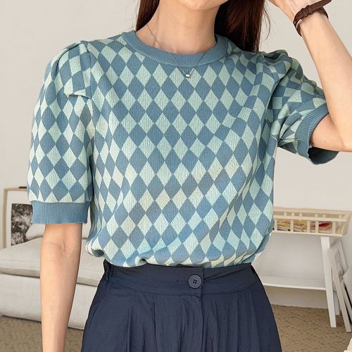 Top en tricot à motif géométrique manches bouffantes - SHEIN - Modalova