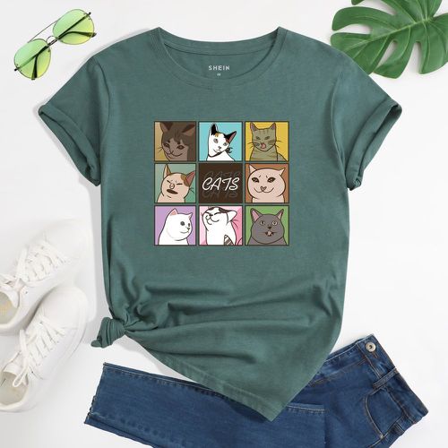 T-shirt à motif chat dessin animé et lettres - SHEIN - Modalova